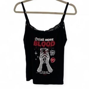 Killstar Drink More Blood Lace Trim Tank Top